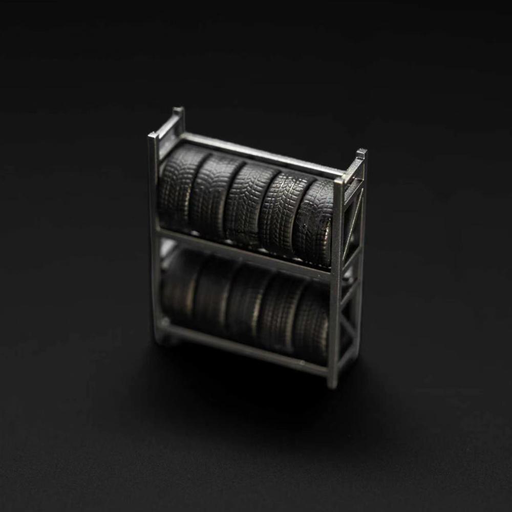 Kicarmod 1/64 3D-gedruckter Harz-Karosseriebausatz mit Reifenständer Motor Stoßstange für Diecast-Modellauto-Modifikation Szene Diorama