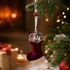 Christmas Tree Hanging Ornaments, Flocked Wine Red Plastic Decorations for Holiday Scene Display