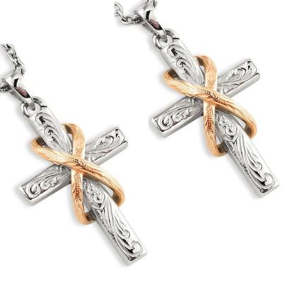 Aloha Lokahi Hawaiian Jewelry Pair Necklace Surgical Stainless Steel Cross Scroll Infinity Yellow Gold Stainless Silver Azuki Chain Steel Width (Aloha