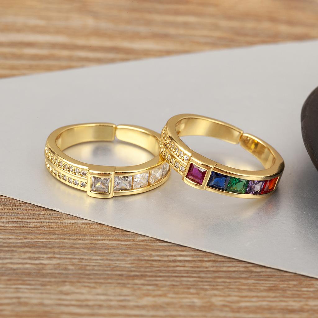 Nidin Classic New Design Inlaid Colorful Zircon Rings For Female Male Aesthetic Adjustable Finger Jewelry Anniversary Party Gift