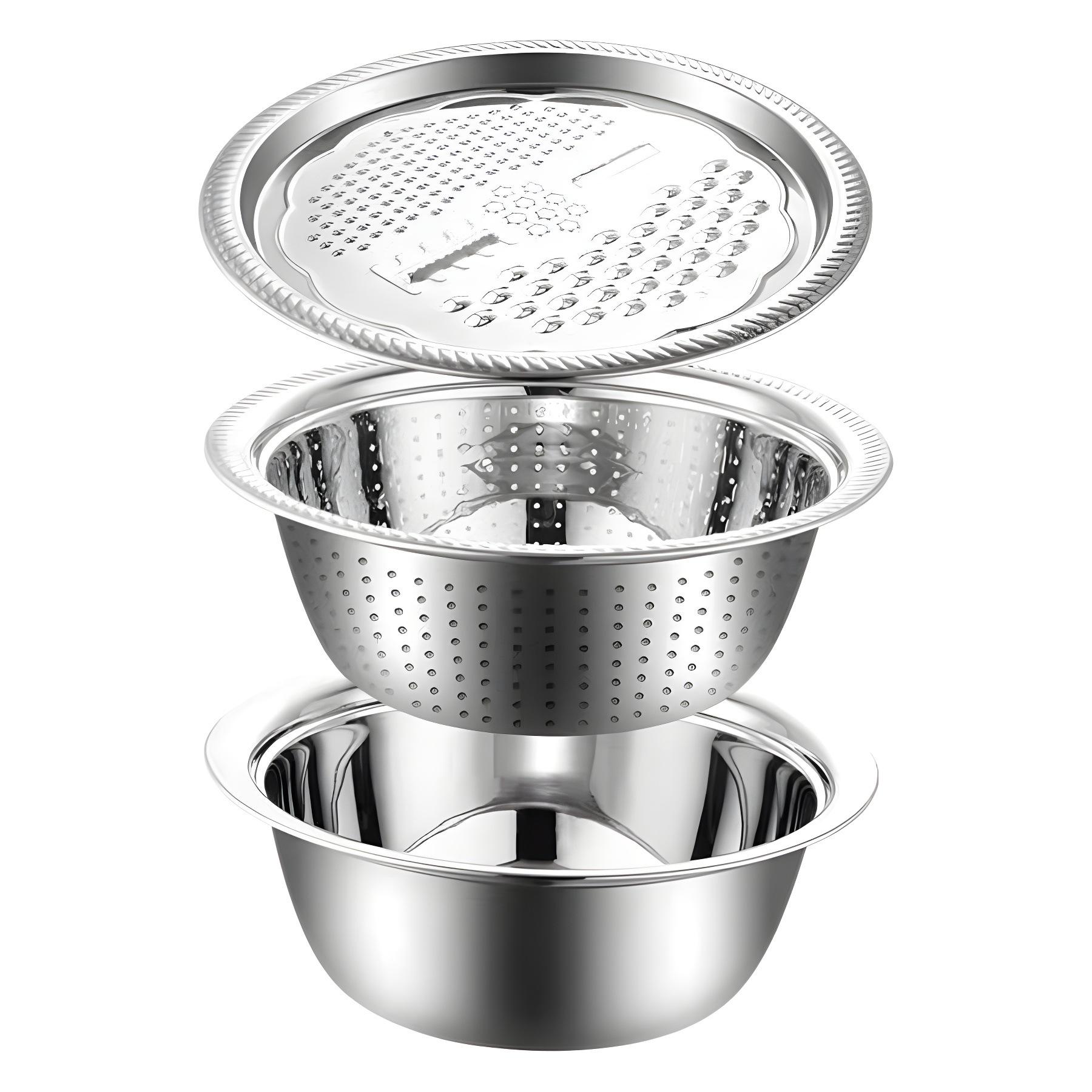 

Трехкомпонентная многофункциональная толстая нержавеющая терка, миска для слива, кухонное сито для мытья риса, терка-шинковка, артефакт 30CM