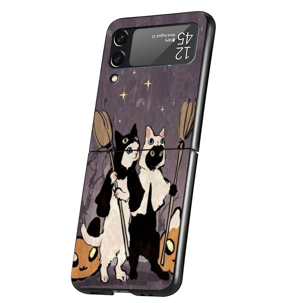 Black Cat Cartoon Cute Cover Phone Case For Samsung Galaxy Z Flip 7 6 5 4 3 5G Flip7 Flip6 Flip5 Flip4 Flip3 Black Fundas Shell