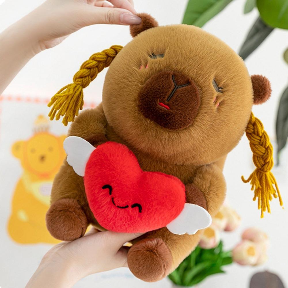 Braided Capybara Plush Toy Love Heart Capybara Stuffed Doll Capybara Cotton Doll  Children Gift