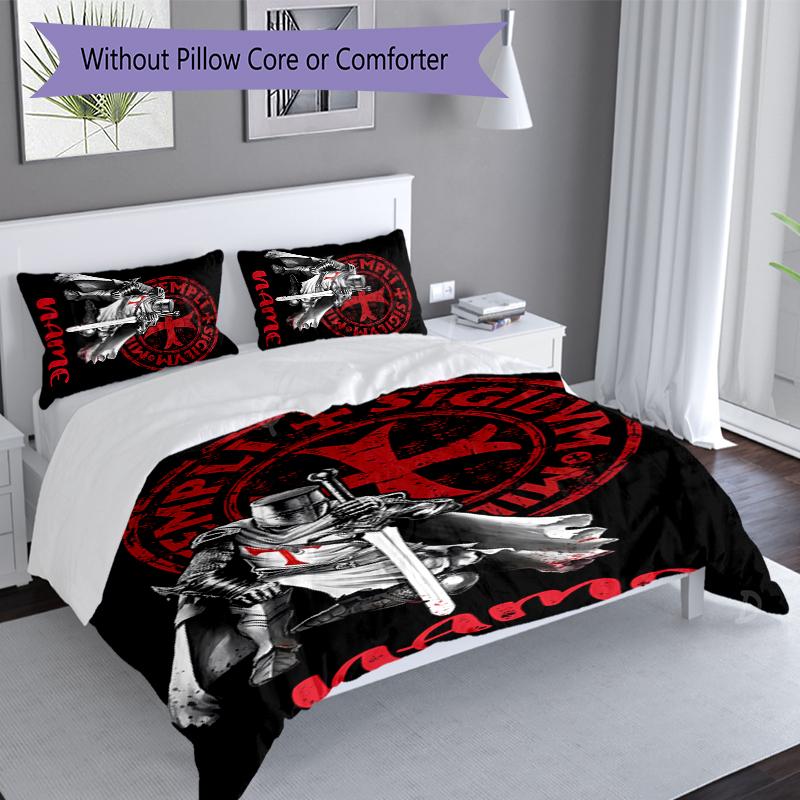 3pcs Custom Name Knights Templar Set,Includes 1 Duvet Cover and 2 Pillowcases,All-season Bedroom Decor