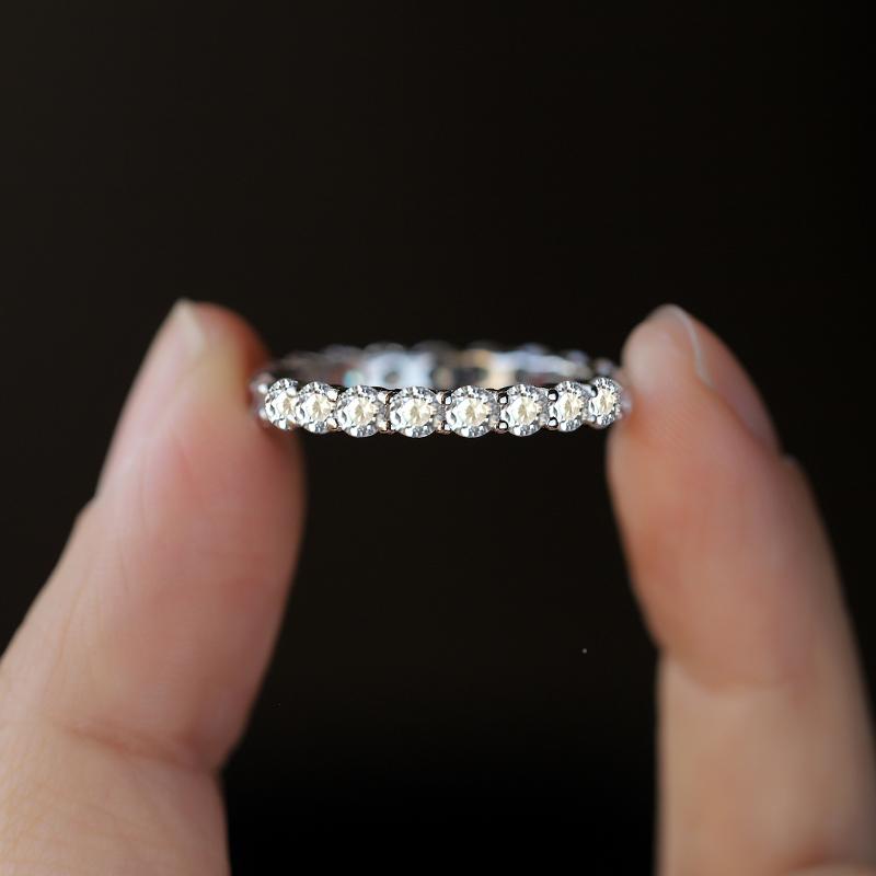 Luxurious Four-Prong Round Full Diamond Geometric Couple Ring For Women Original Sterling Silver Anniversary Gift Jewelry