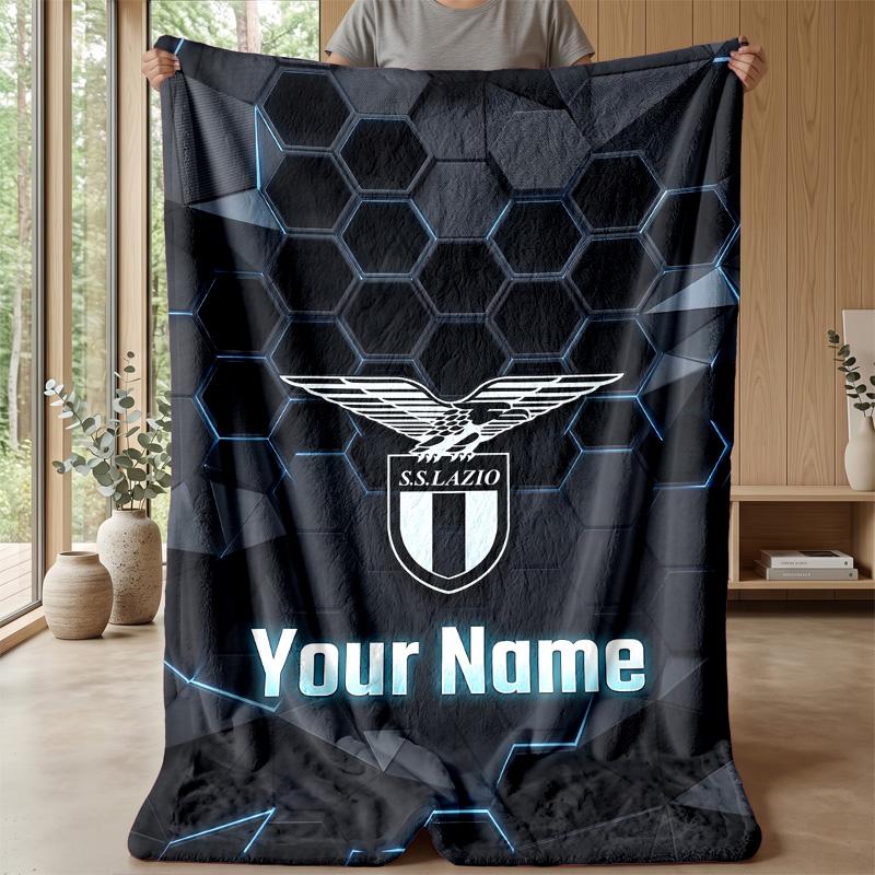 Custom Text Flannel Throw Blanket, Lightweight Cozy Bed Sofa BlanketLazio FC