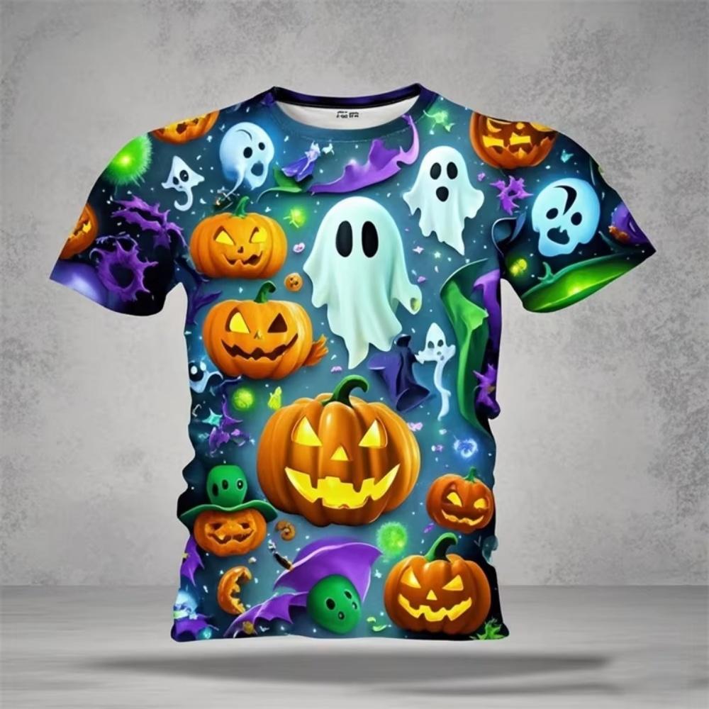 Halloween Boy's T-Shirt Pumpkin Pattern Summer Short Sleeves Casual Fashion Print Kids Tops 3-14Y Party Gift Children's Clothing