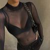 Summer Retro Sexy See Through Striped Mesh Slim Fitting Jumpsuit for Women