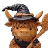 2Pcs Halloween Highland Cow Resin Figurine Wizard Hat Pumpkin Broom Cattle Statue Sculpture Holiday Party Decoration Ornament