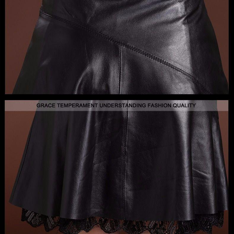 Кожаная юбка-полюбка Женская юбка-трапеция большого размера средней длины с высокой — фото 7