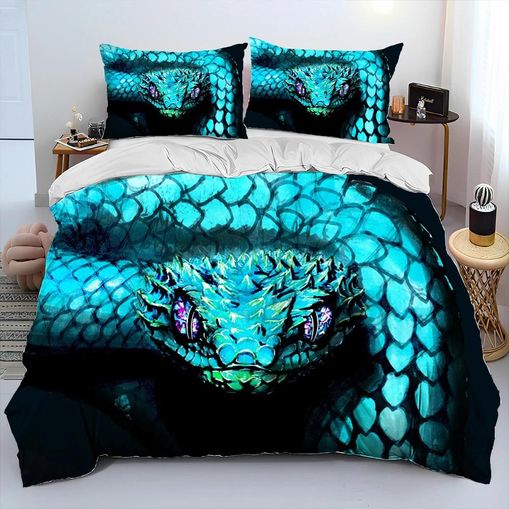 Snake Duvet Cover Set Serpent Comforter Bedding with 2 Pillowcases Comfortable and Breathable Scary Animals Style Quilt Covers