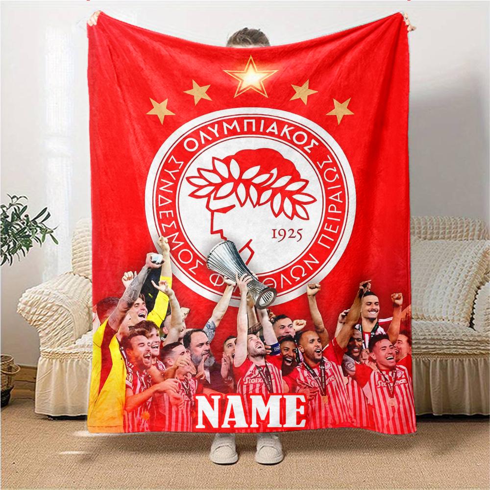 Custom Name Olympiacos Champions Celebration blanket for Couch & Bed, Plush Cozy Fuzzy Blanket Super Soft & Warm Blankets for Fall and Winter. 0908246