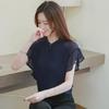Korean Style Women's Chiffon Ruffle Blouse - Summer 2025 Short Sleeve, Plus Size, Casual Round Neck Top
