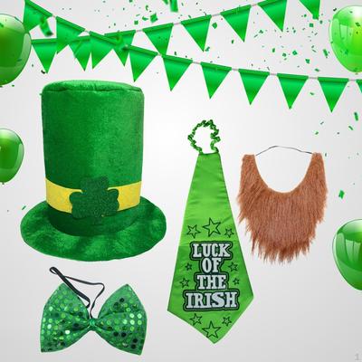 Adults ST. Patricks Day Hat Set, Tie, Bow Bearded, Costume Accessories Cap Leprechaun Green Top