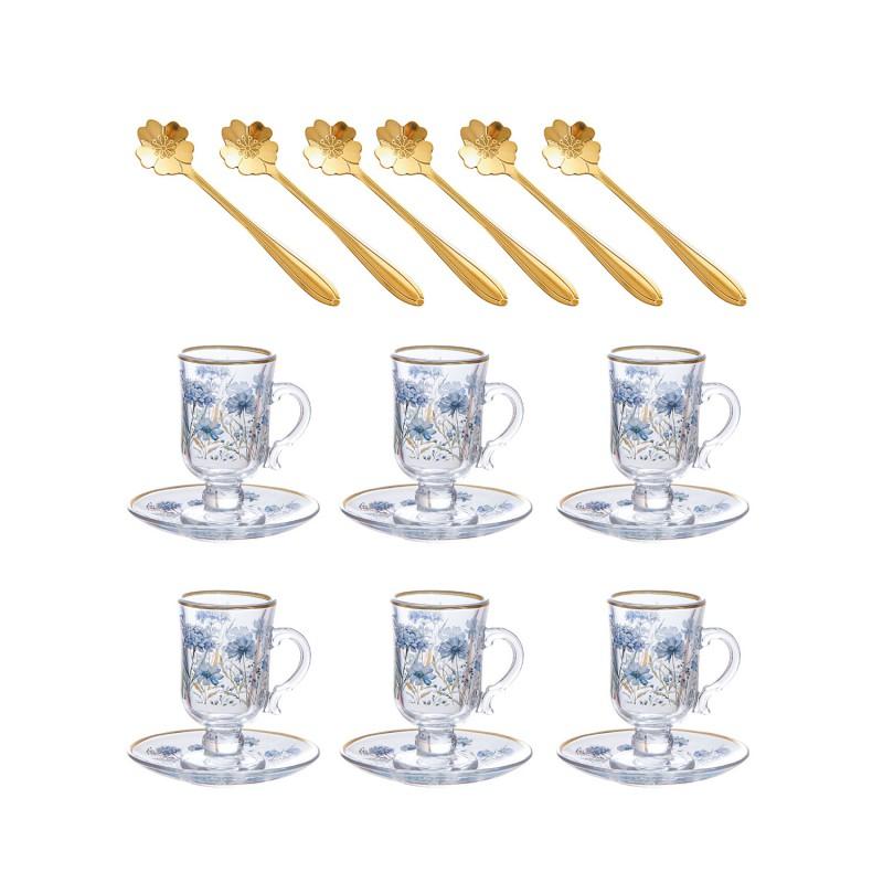 French Vintage Floral Glass Coffee Cup Set 120ml Heat Resistant Tea Milk Latte Home Office Use