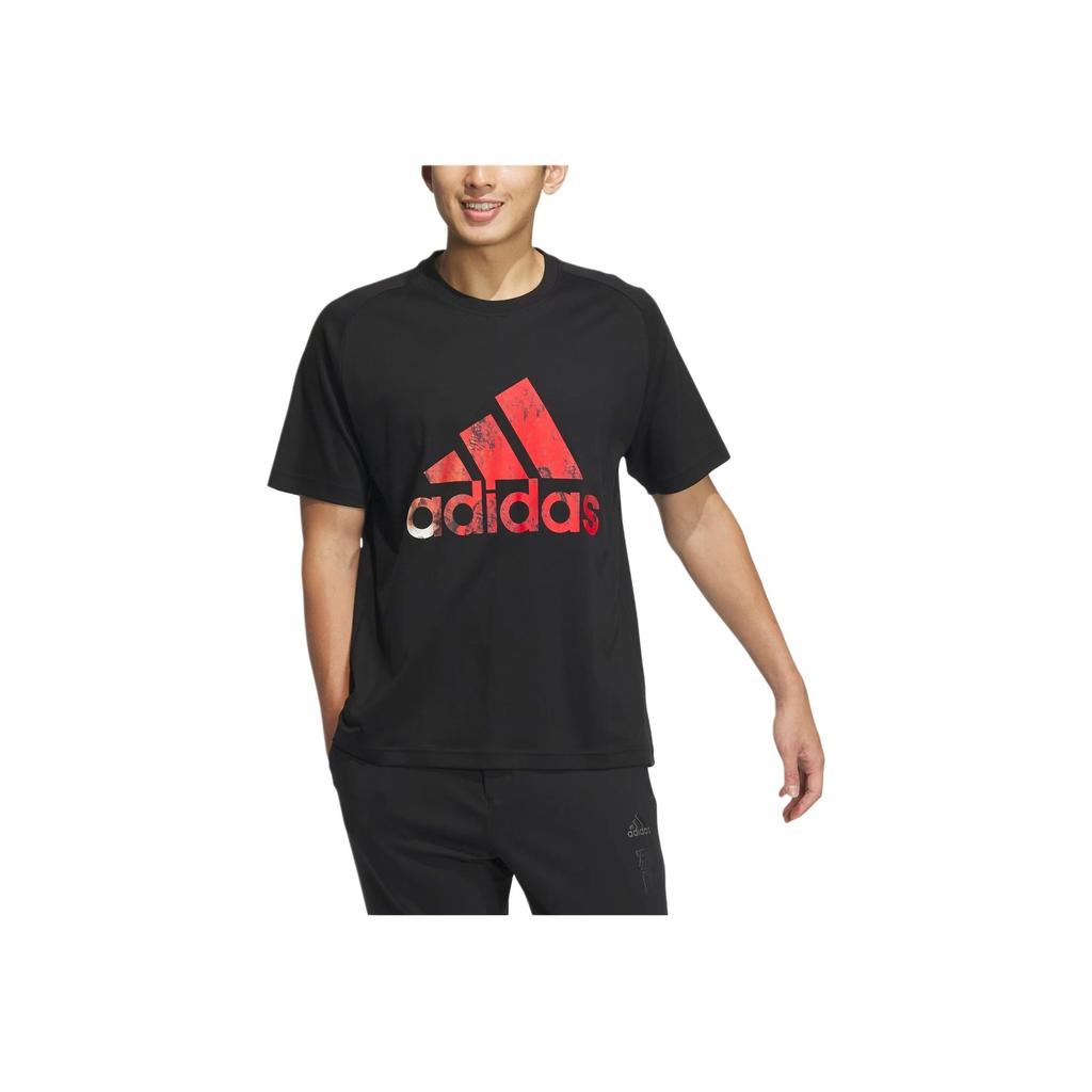 Adidas Casual Letter Round Neck Pullover Raglan Short Sleeve T-Shirt Men T-Shirts Black JF0797