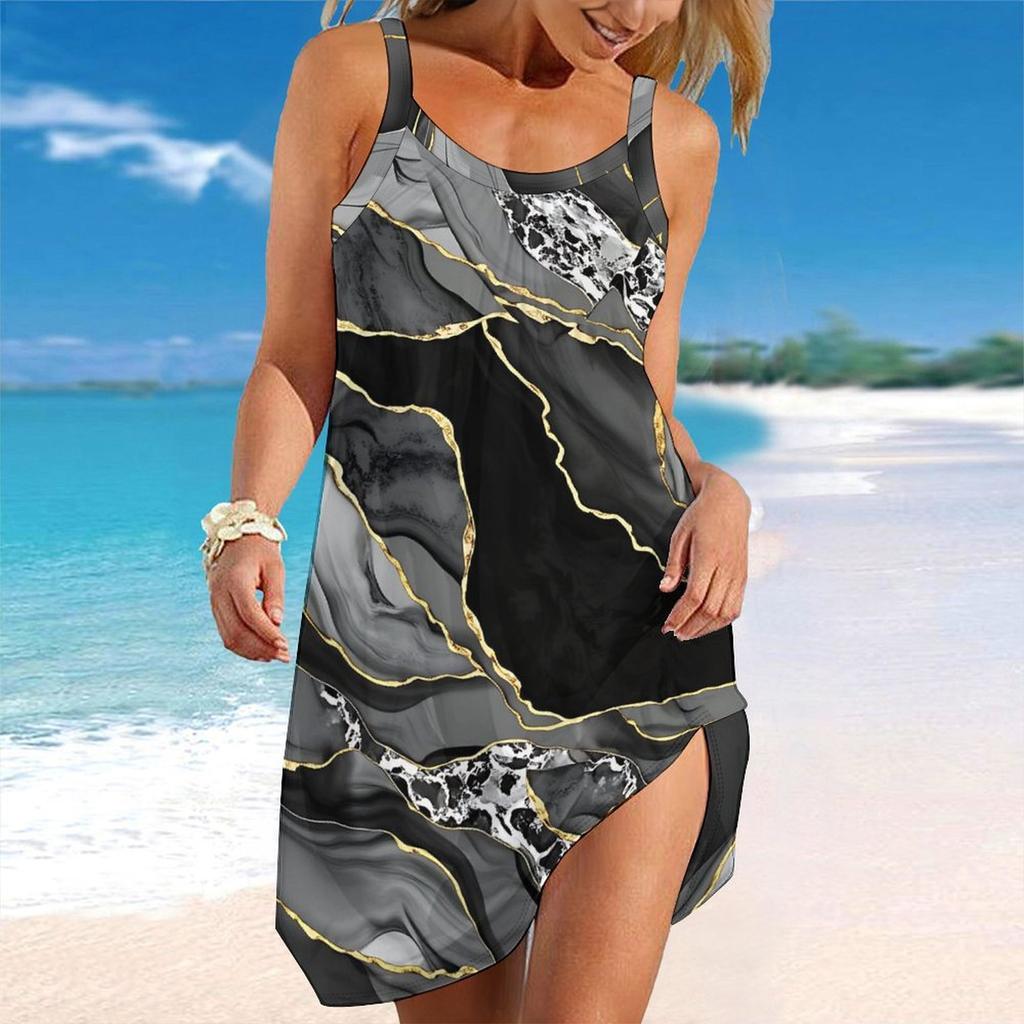 Abito da Spiaggia da Donna Mini Abito Stampa Casual Moderno Senza Maniche Vestibilità Larga Esterno Quotidiano Estate