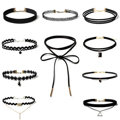 Minimalistický evropský a americký lolita krajkový choker náhrdelník set pro ženy