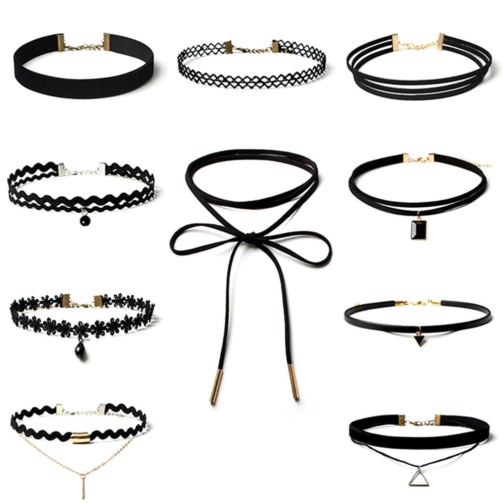 Minimalistisches europäisches & amerikanisches Lolita Spitzen Choker Halskettenset für Damen
