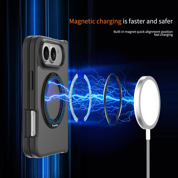 Skin Feel Rotating Holder Magnetic Phone Case For iPhone Fold, Matte PC+TPU 360° Stand Anti-Scratch Shockproof Protective Cover
