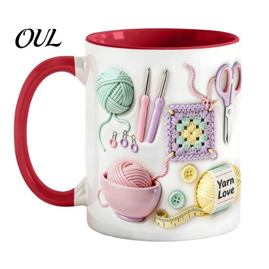 Taza de Cerámica Apta para Lavavajillas, con Diseño de Patrón de Tejido 3D, Gran Capacidad, Práctica para Microondas, Taza de Café Duradera, Taza de Té, para Amantes de las Manualidades