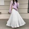 Spring Elegant Pleated Skirt for Women with Elastic Waist Slim Fit A-Line Long Design