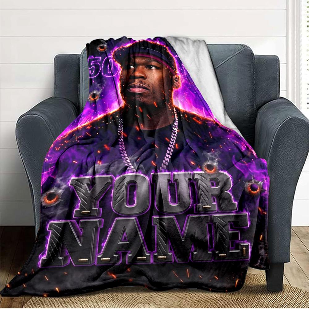 Name Custom 50 Cent Print Flannel Blanket High Quality Warm Comfortable Cover for All Seasons Perfect for Gifts Home Decor
