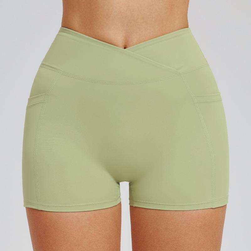 Naked high-waisted yoga shorts Crossed waist tight yoga pants Outdoor running cycling sweatpants S