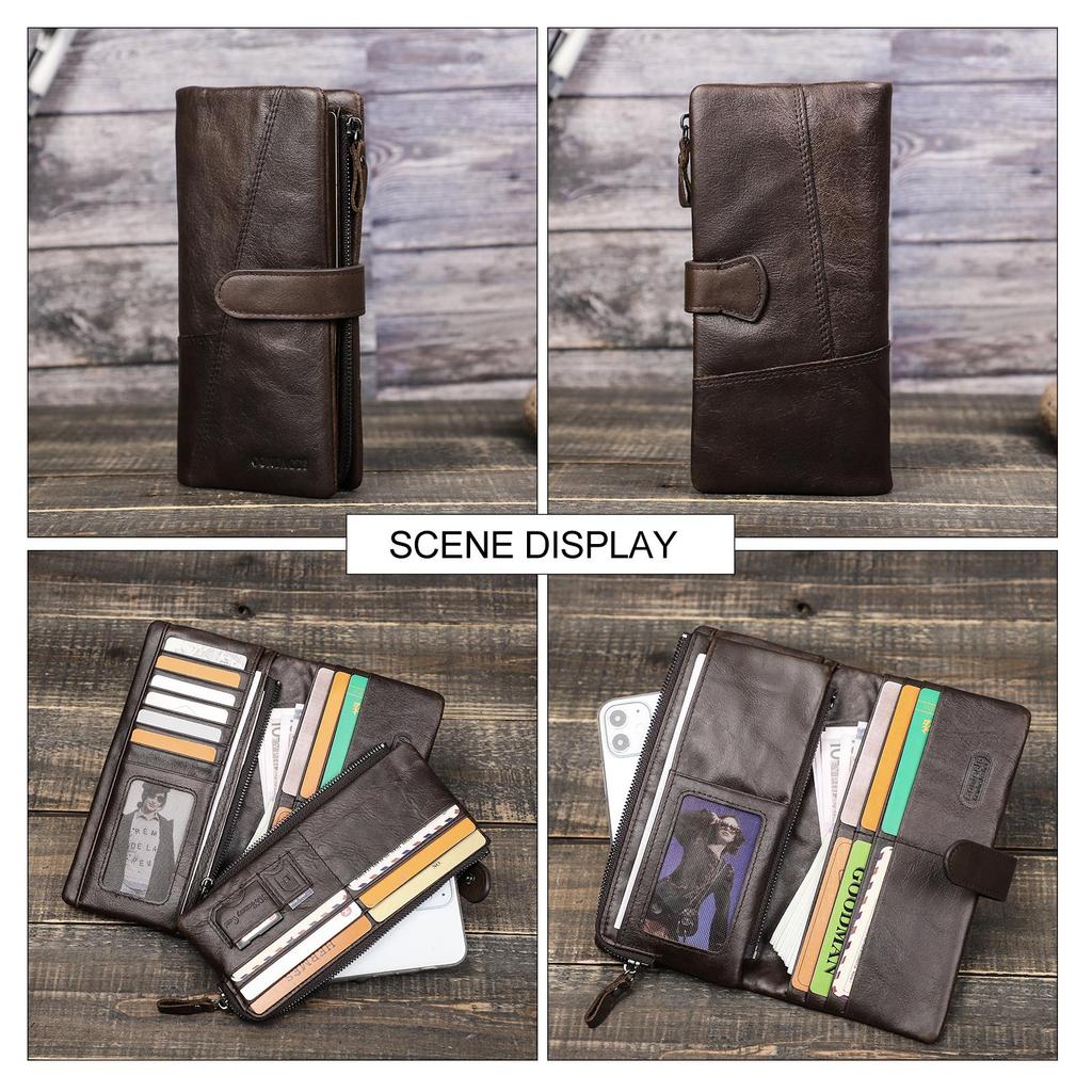 CONTACT'S Genuine Leather Men Long Wallet Phone Bag Zipper Coin Pocket Purse Male Clutch Wallet