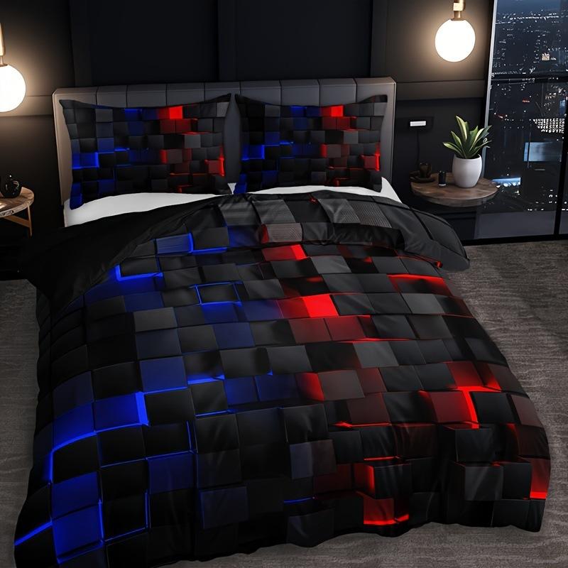 Abstrakte Gittergeometrie Serie Bettbezug Digitaldruck Bettwäsche Set Daunendecke Bezug für Schlafzimmer Raum