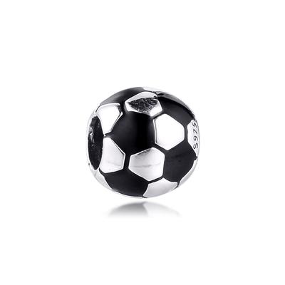 925 Sterling Silver Black Enamel Soccer Ball Charms Fits Original Europe Bracelets Metal Beads DIY Jewelry