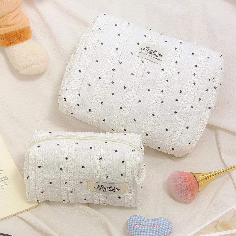 Quilted Dot Makeup Bag for Women Girl Small Large Lipstick Brush Cosmetic Pouch Case Portable Mini Wallet Coin Purse Bags