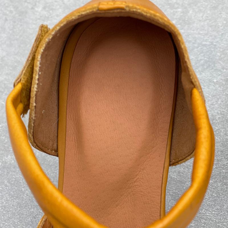 Johnature Retro Handmade Genuine Leather Sandals Hollow-out Soft Sole Round Toe Women's Shoes