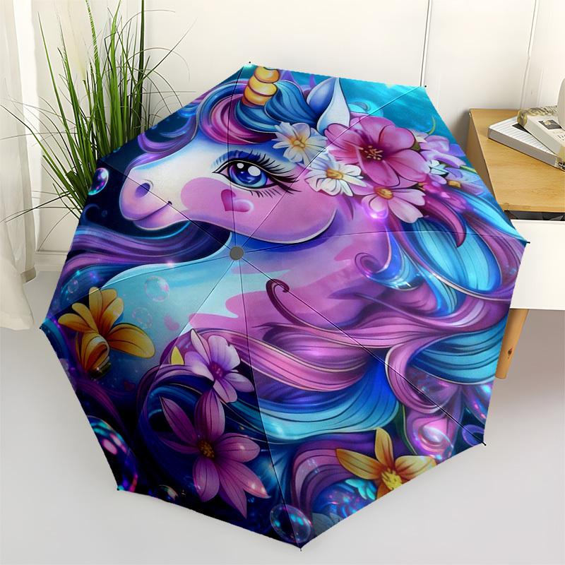 1pc Unicorn Fantasy Flowers Bubbles Sea Umbrella with Plastic Handle,Suitable for All Seasons Home Travel Outdoor Umbrellaptys31094