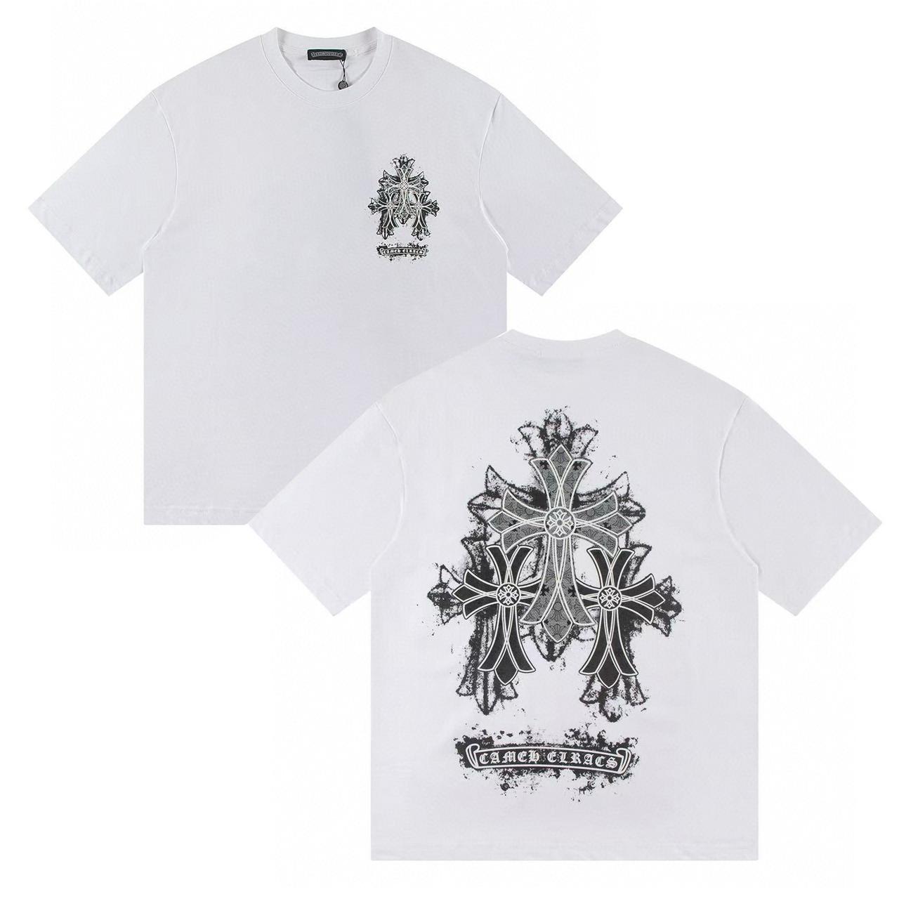 

W389 CHROME HEARTS 2026 Summer New High Quality Cotton Round Neck Loose Large Size T-shirt Couple T-shirt XL білий