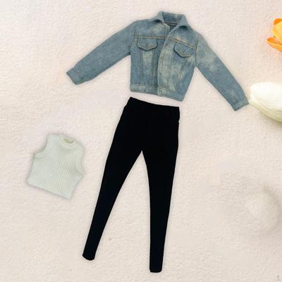 1: 6 Female Jean Jacket Langarm Denim Button Down Contains Pants And Vest for 12 -inch Scale