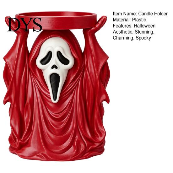 Creepy Figurine Ornament Halloween Grim Reaper Candle Holder, Spooky Screaming Ghost Candlestick Tealight Themed Night Light Stand Table Centerpiece