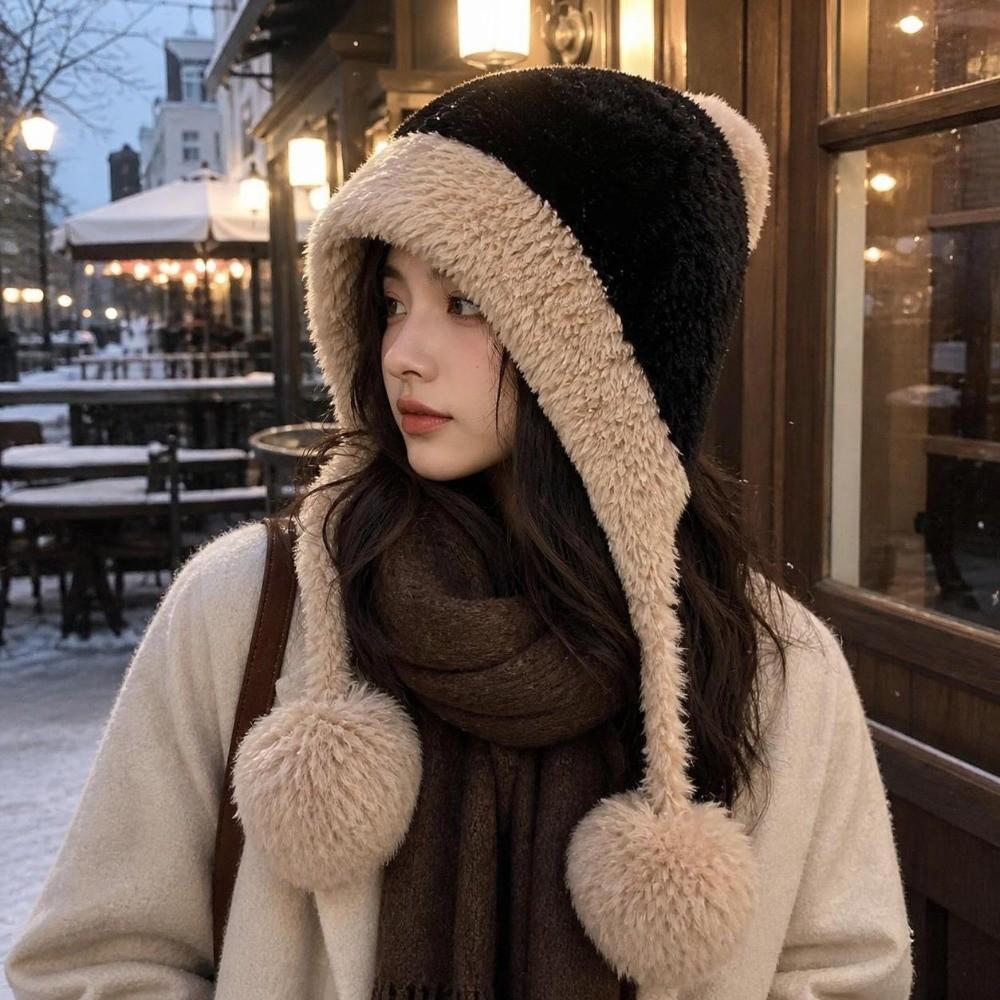 Fluffy Fur Plush Hat Windproof Pullover Hat New Pom-pom Knit Hat  Outdoor