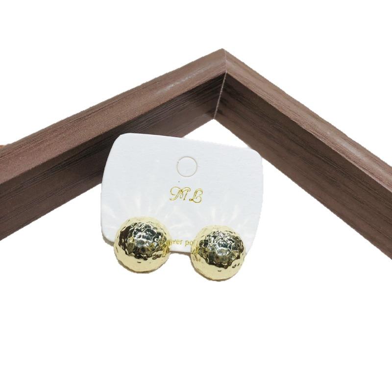 Textured Folded Metal Ball Earrings Women's Vintage Luxury Korean Style Jewelry Accessories Round Ball Earrings