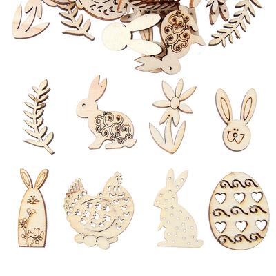 Handcraft Eggs DIY Craft Hanging Ornaments Wood Slice Easter Rabbit Easter Decorations Wood Chips