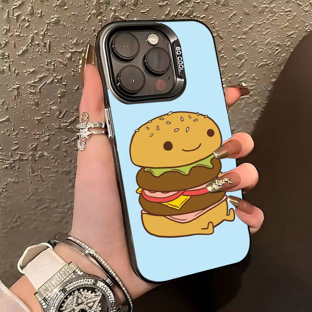 C-Cute and Easy H-Hamburger Phone Case For iPhone 17,16,15,14,13,12,11 Plus,Pro Max,XS,Colored silver phone case