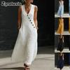 Abito estivo da donna nuovo, elegante, con ricamo floreale, scollo a V