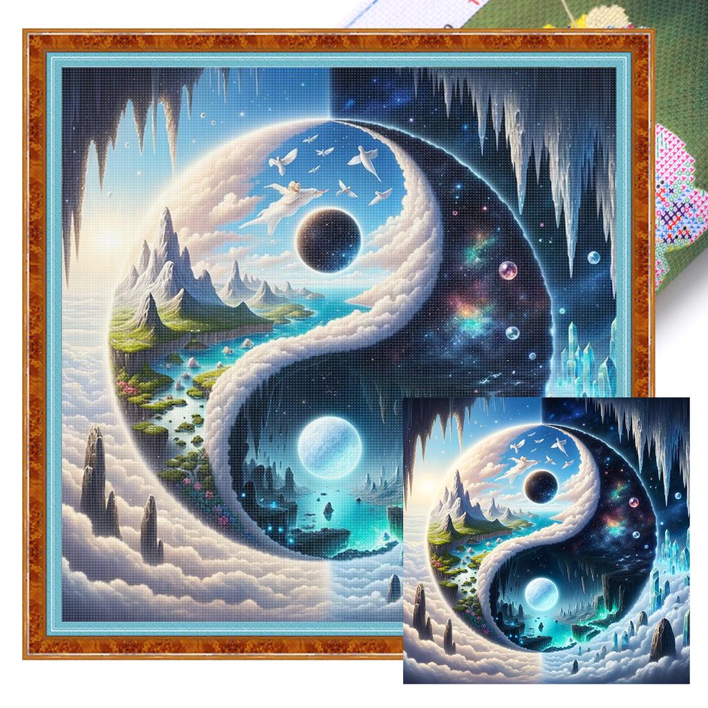Tai Chi Yin Yang Full 11CT DIY Stamped Cross Stitch Kits 40x40cm Printed Cross-Stitch Kits for Adults Home Decor