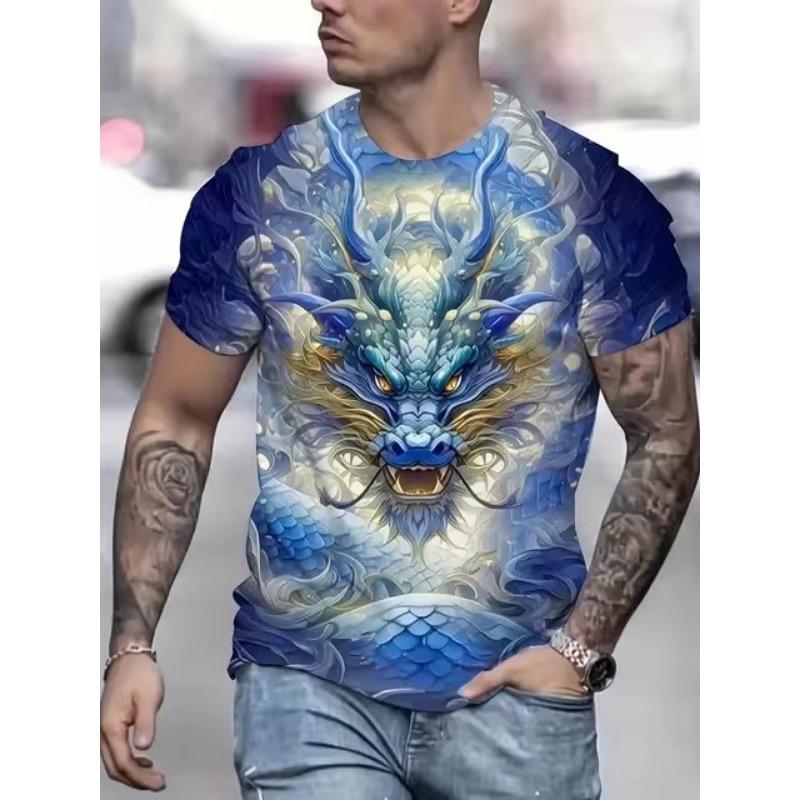 Dragon Totem 3d Printed Summer Men's T-Shirt Short Sleeve Fashion Street Casual Creative Personality Tough Guy Style Clothing