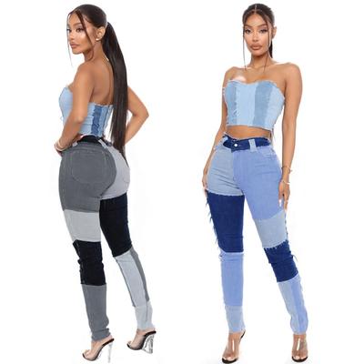 Spring  Splicing Style Commuter French High Spring Jeans Woman
