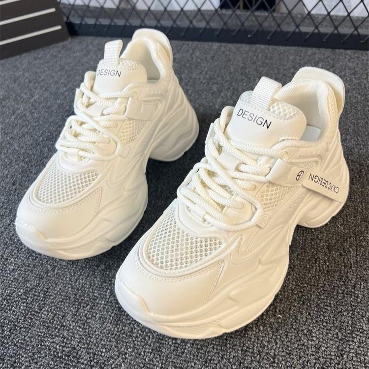 Daddy shoes women's 2025 new spring and summer thick sole inner height increase women's shoes casual sports little white shoes mesh breathable