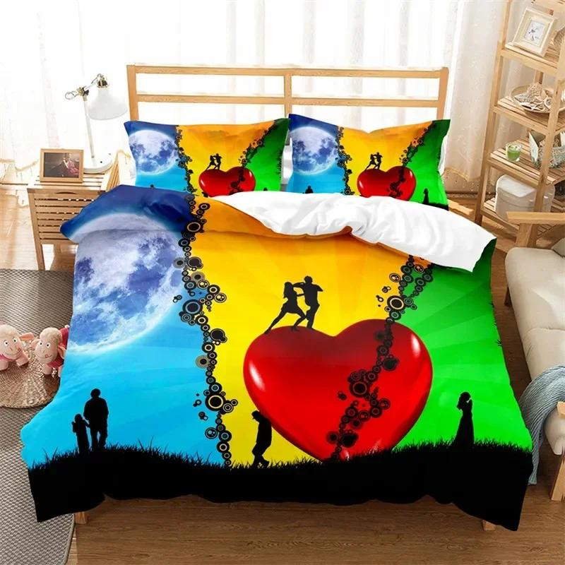 Luxury New 3D Print Love Heart Duvet Cover Microfiber Luxury Romantic Theme Bedding Set King Queen For Couple Valentine'S Day