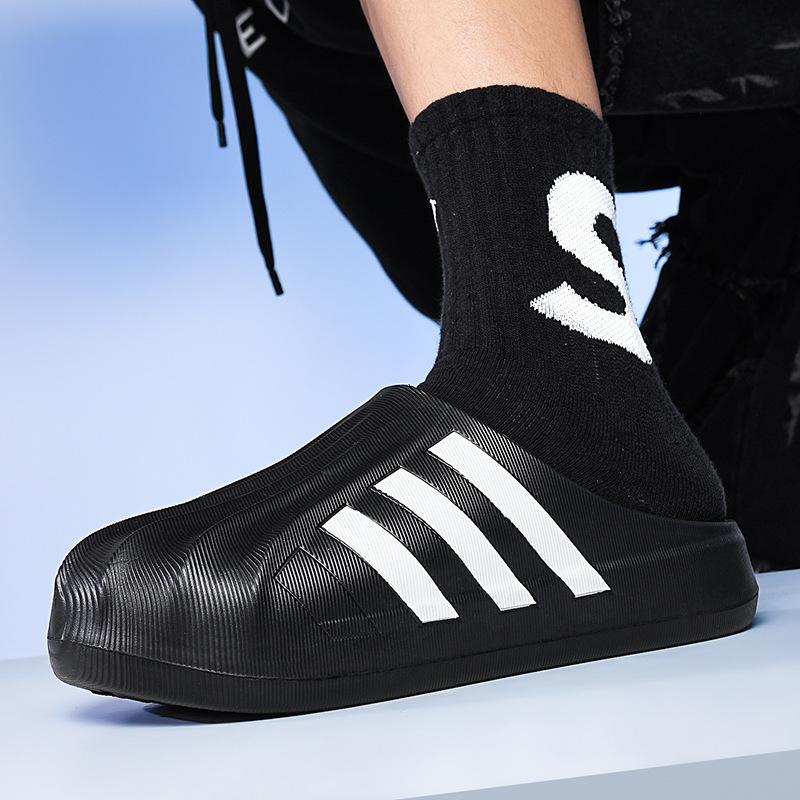 New Black and White Shell Head Half Pack Slippers Men's and Women's Bottom Light Thick Bottom One Pedal Black and White Men's and Women's Campu