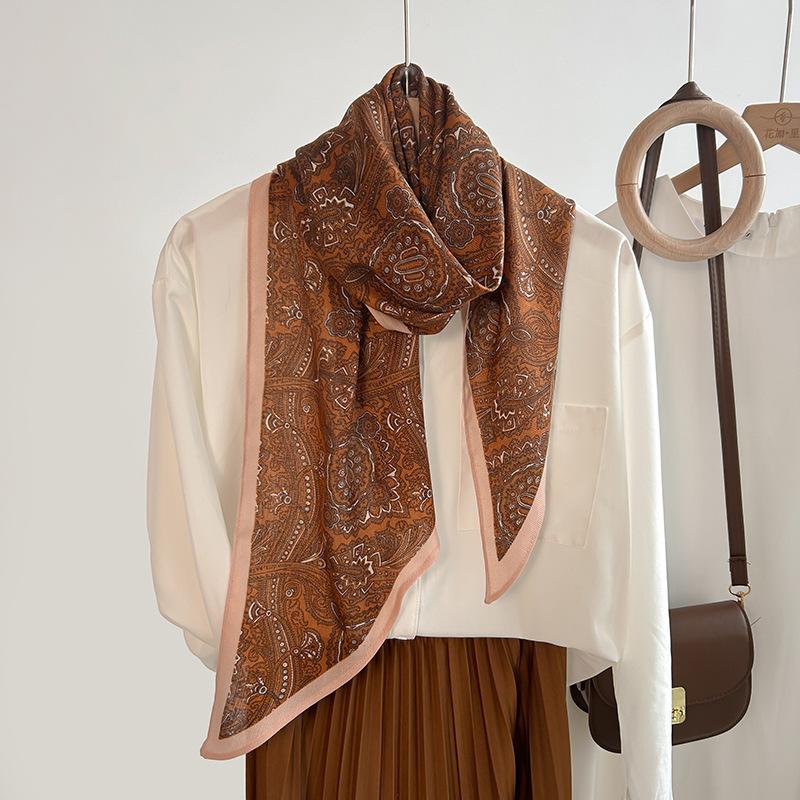 Retro abstract printing simulation silk single-layer parallel towel high-end sense niche personalized clothing matching silk scarf