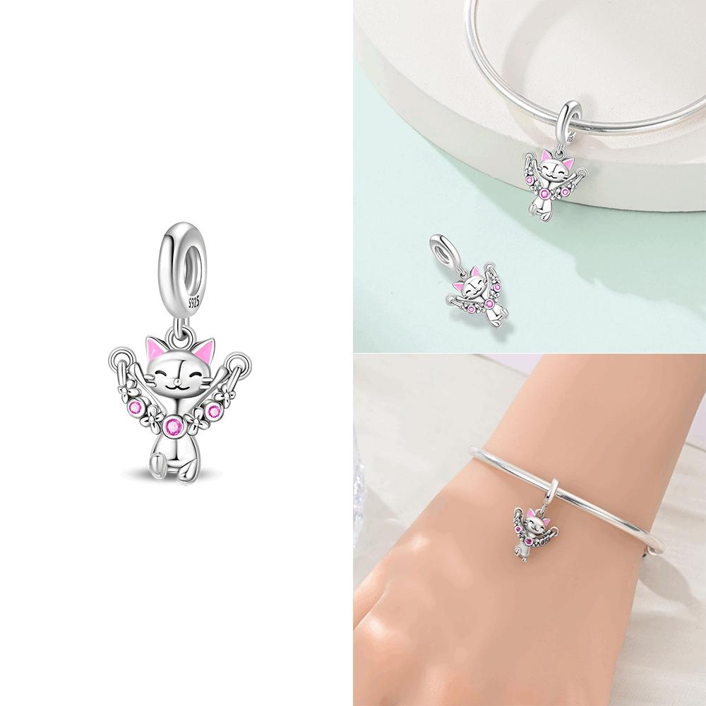 Charm Bead Charms Authentic Colored Zircon Cat Elephant Animal Pendant Authentic copper Bead Compatible With Bracelets Women Valentines Gift Accessory